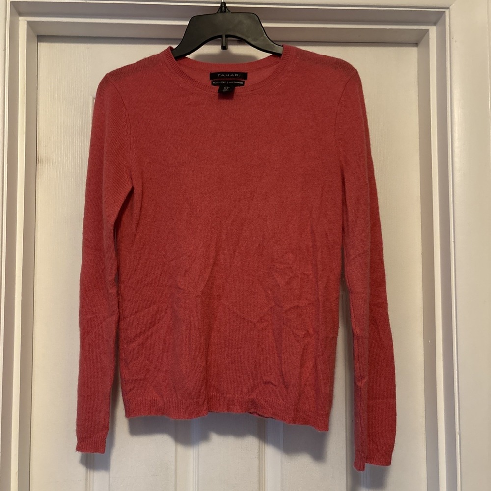 Tahari Pure Luxe 100% Cashmere Crewneck Sweater Pink Women's Small